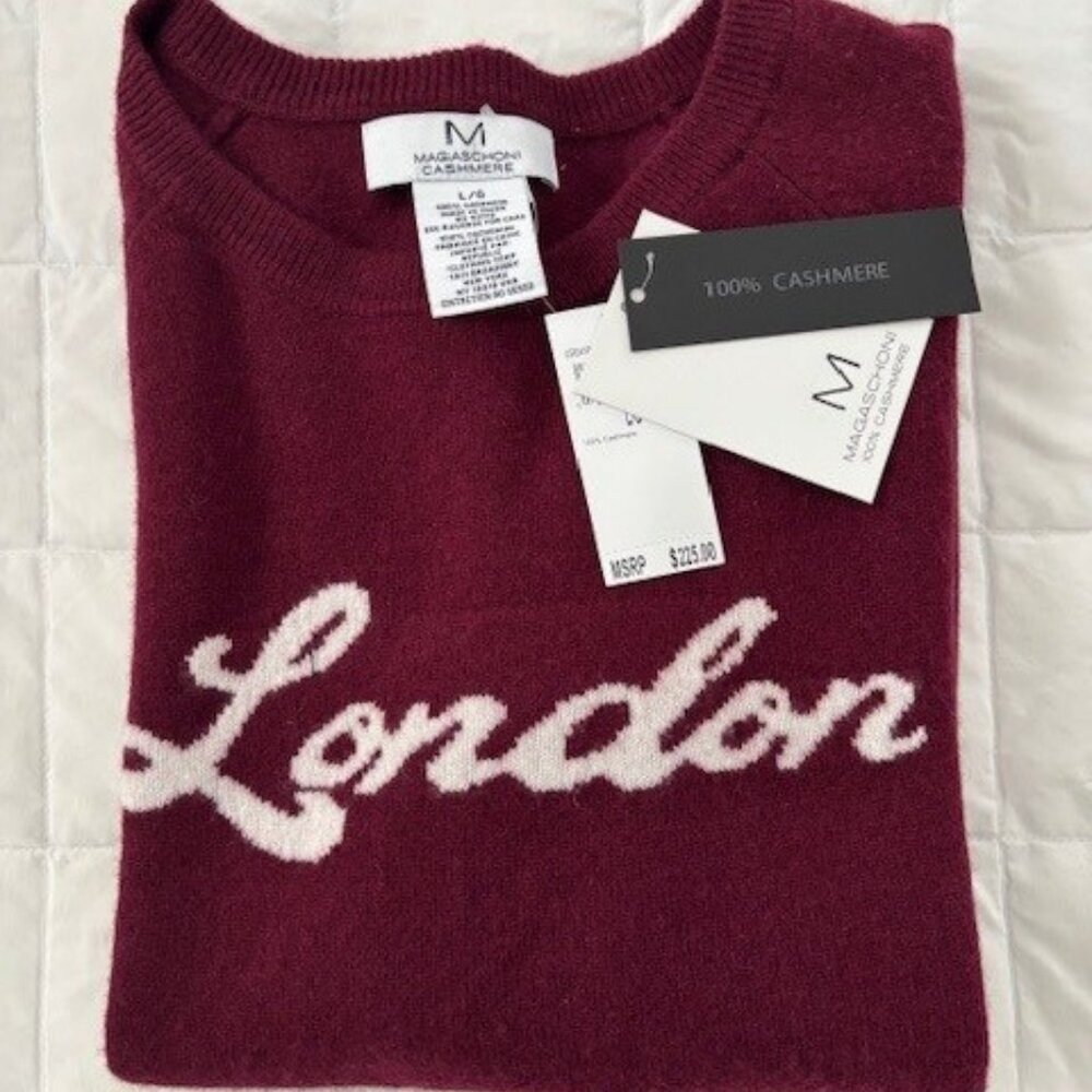 NEW 100% CASHMERE Womens Magaschoni LONDON Crew Neck Sweater Large - Dark Cherry